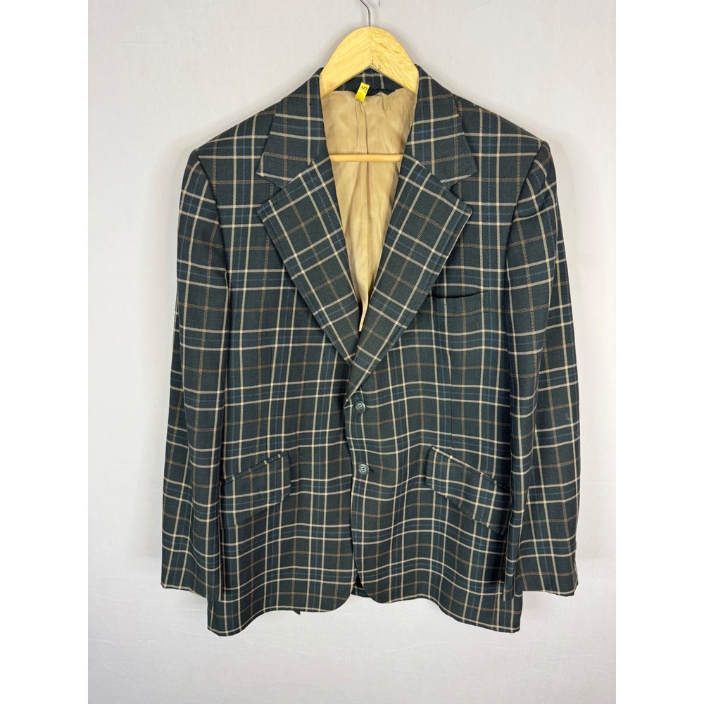 Vintage Johnny Carson Zachry Atlanta Plaid Blazer Sport Coat Green Tan Men 42